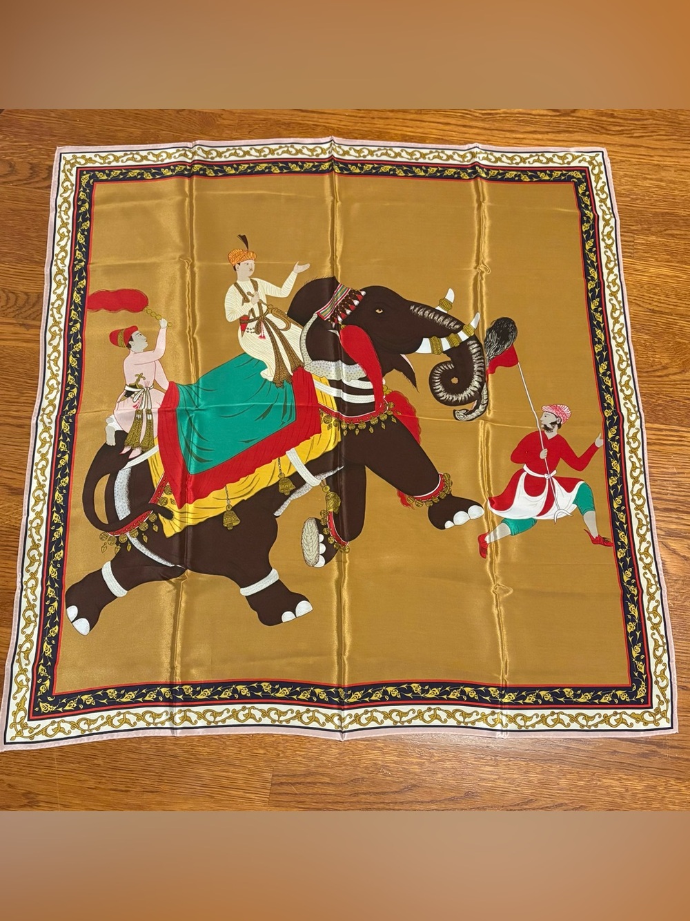 Vintage The Met 100% Silk Scarf Indian Mughal Elephant Procession Made in Japan